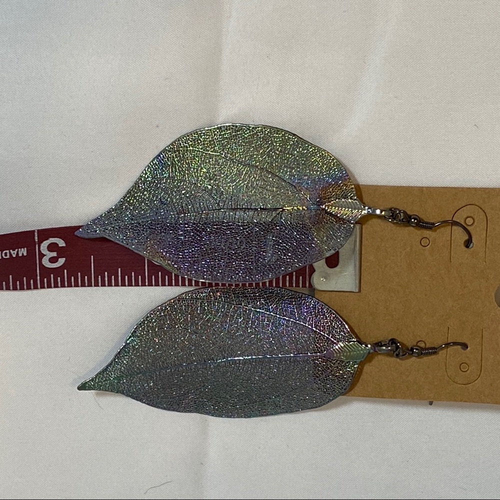 Iridescent Leaf Earrings - Picture 7 of 8